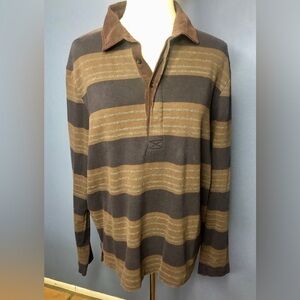 Billy Reid Rugby Style Pullover Shirt With Corduroy Collar LARGE